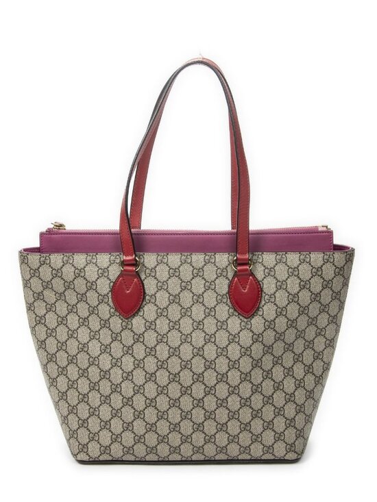 Gucci Handbags - Gucci Zip Bucket Tote Beige Pink Red Supreme Canvas